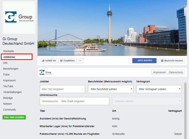 Facebook Jobbörse GiGroup Kundenbeispiel