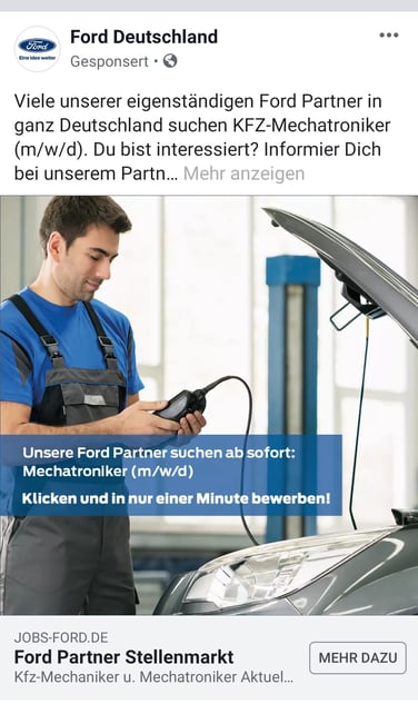 Anzeige auf Facebook von Ford