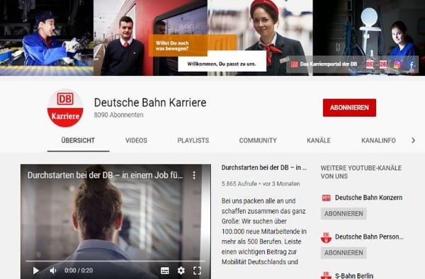 Kanal der Deutschen Bahn auf YouTube