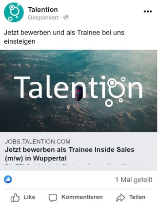 Talention Stellenanzeige auf Facebook