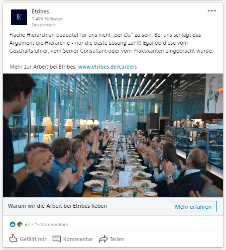  Anzeige (Video) auf Linkedin von Etribes